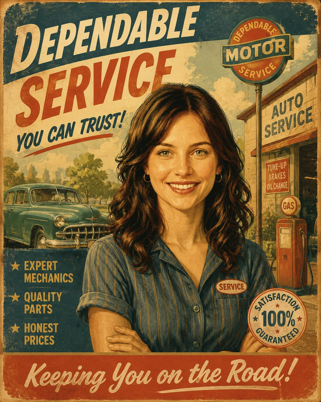 A vintage car repair advertisement