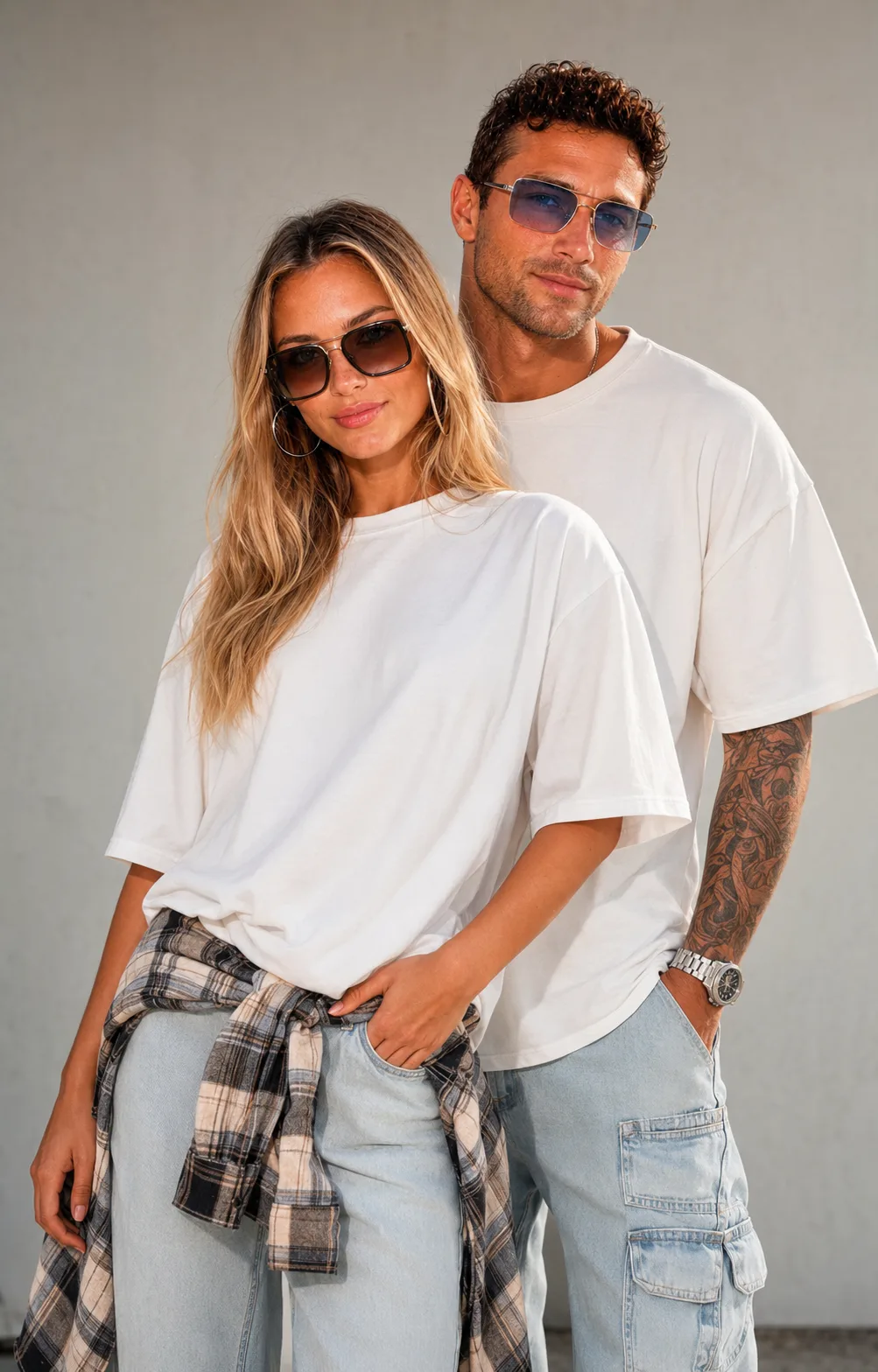 A casual couple posing for portrait