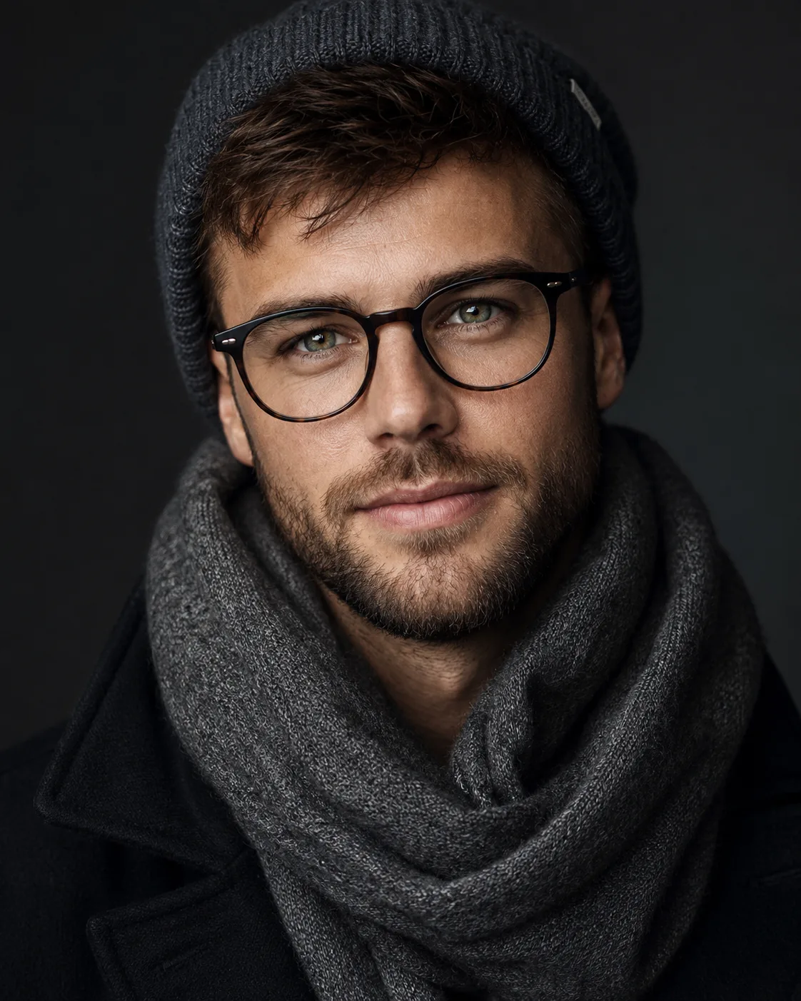 A man in winter clothing posing for a simple portrait