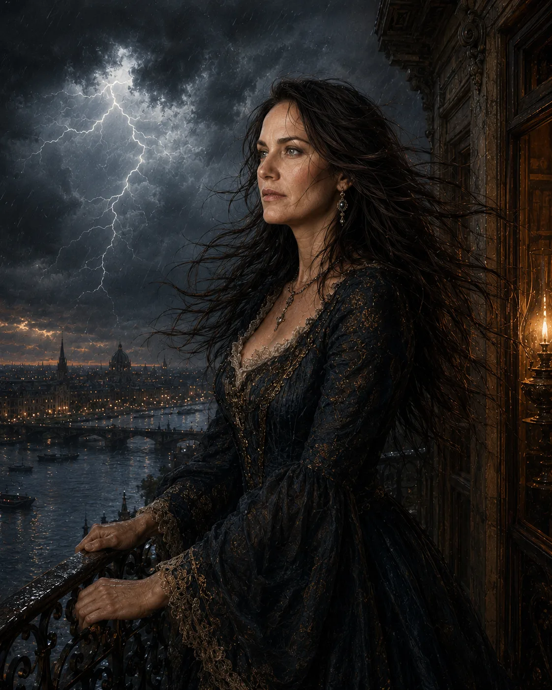 a woman standing in a storm