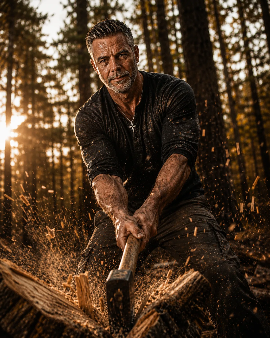 A man cutting wood